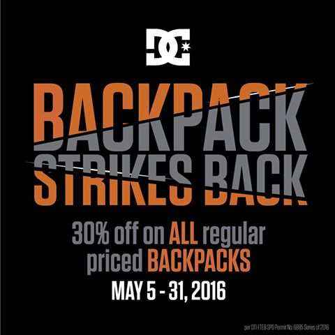 Centrio_DC backpack strikes back! Strike 30% OFF on all regular priced DC backpacks
