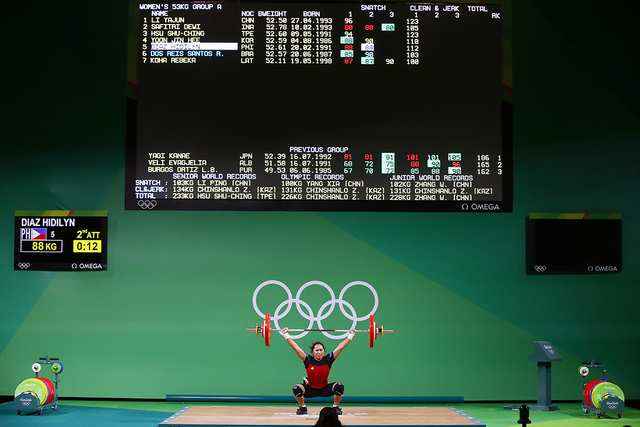 Image Source | Rappler.com Hidilyn Diaz of the Philippines competes during the women's 53kg category of the Rio 2016 Olympic Games Weightlifting events at the Riocentro in Rio de Janeiro, Brazil, 07 August 2016.  EPA/NIC BOTHMA