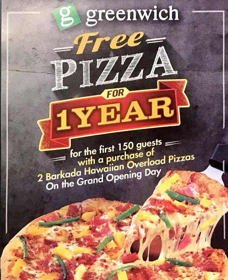 greenwich at sm cdo downtown premier, greenwich free pizza for 1 year