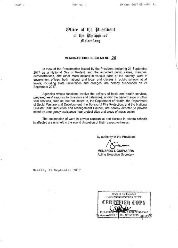 President Duterte suspends classes and work on martial law anniversary