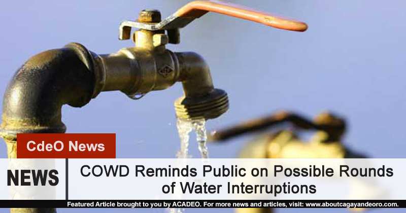 COWD Notifies Public on Possible Water Interruptions