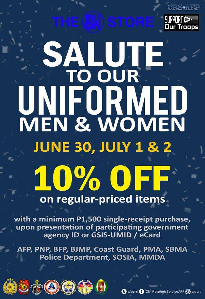 SM Stores 10% discount for uniformed men and women