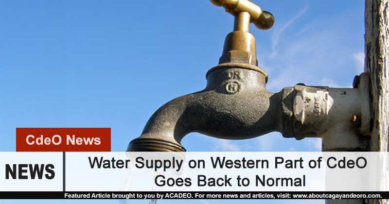 Water Supply on western part of CdeO goes back to normal