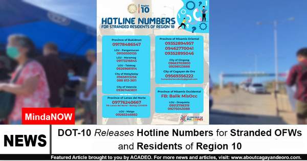 DOT-10 Releases Hotline Numbers for Stranded OFWs and Residents of Region 10