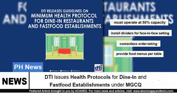 DTI Issues Health Protocols for Dine-In and Fast Food Establishments Under MGCQ