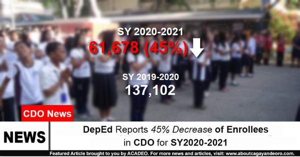 DepEd Reports 40% Decrease of Enrollees in CDO for SY2020-2021